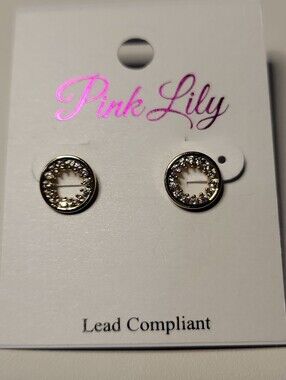Pink Lily Gold Circle Crystal Halo Stud Earrings Nwt.